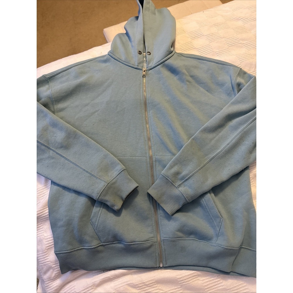 Free Planet Men's Large Zip Up Jacket Light Blue Hooded (Abby)